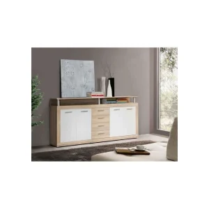 Marque Generique CAVA Buffet Bas Contemporain Décor Chene Et Blanc – L 197 Cm 7