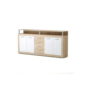 Marque Generique CAVA Buffet Bas Contemporain Décor Chene Et Blanc – L 197 Cm 9