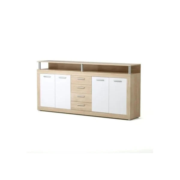 Marque Generique CAVA Buffet Bas Contemporain Décor Chene Et Blanc – L 197 Cm 4