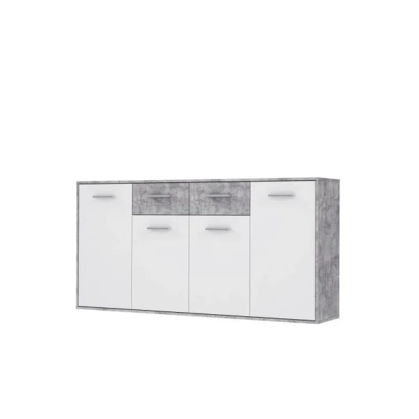 Marque Generique PILVI Buffet Bas 4 Portes 4 Tiroirs – Blanc Et Béton Gris Clair – L 1… 1