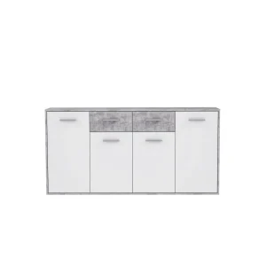 Marque Generique PILVI Buffet Bas 4 Portes 4 Tiroirs – Blanc Et Béton Gris Clair – L 1… 6