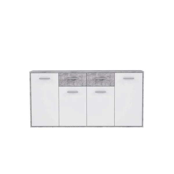 Marque Generique PILVI Buffet Bas 4 Portes 4 Tiroirs – Blanc Et Béton Gris Clair – L 1… 3