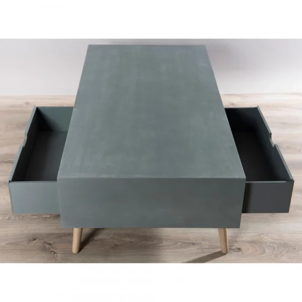 MACABANE Table Basse 1 Niche 2 Tiroirs – Gris 4