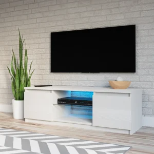 3xEliving Meuble TV Avec Rangement Demi 120 Cm Avec LED, Blanc / Blanc… 8