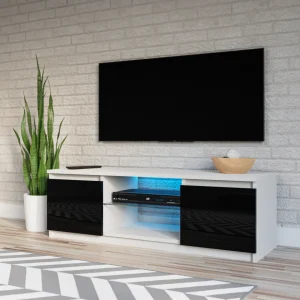 3xEliving Meuble TV Avec Rangement Demi 120 Cm Avec LED, Blanc / Noir … 8