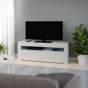 3xEliving Meuble TV Avec Rangement KIM 160 Cm Avec LED, Blanc / Blanc … 10