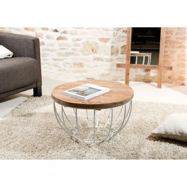 MACABANE Table Basse En Teck Recyclé – Blanc 1