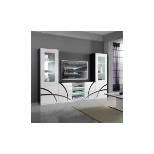 Dansmamaison Meuble TV 2 Portes Blanc/Noir à LEDS – CROSS – L 150 X L 47 X H 70 Cm 10