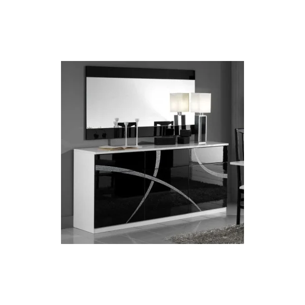 Dansmamaison Buffet 3 Portes 3 Tiroirs Noir/Blanc – CROSS – L 180 X L 49 X H 85 Cm 1