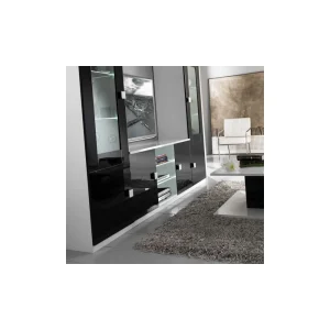 Dansmamaison Meuble TV 2 Portes Noir/Blanc à LEDS – ZEME – L 150 X L 47 X H 70 Cm 12