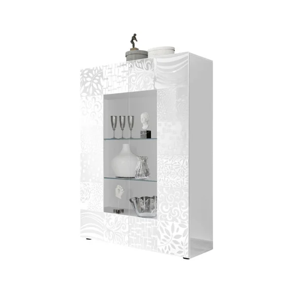 Tousmesmeubles Vitrine 2 Portes Laqué Blanc Brillant – BARI 1