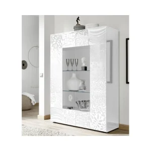 Tousmesmeubles Vitrine 2 Portes Laqué Blanc Brillant – BARI 8