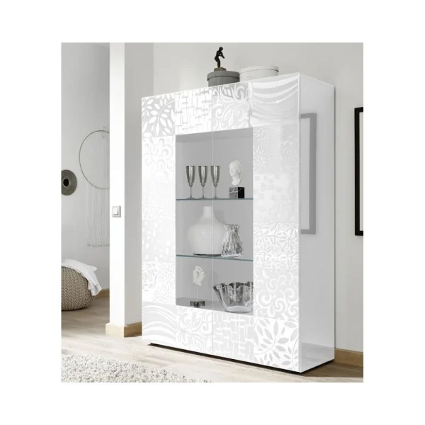 Tousmesmeubles Vitrine 2 Portes Laqué Blanc Brillant – BARI 3