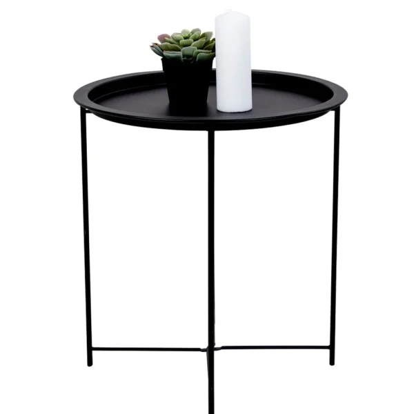 Table D’appoint En Acier Laqué Noir -Ø 46,8 X 50,50 Cm -PEGANE- 1