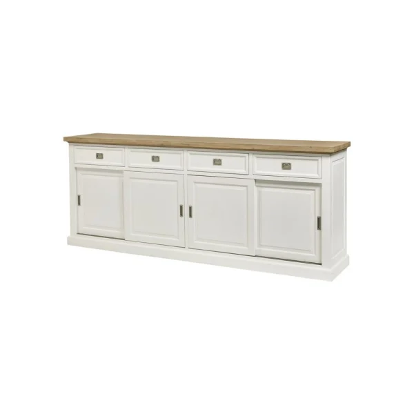 Tousmesmeubles Buffet 4 Portes Coulissantes 4 Tiroirs Blanc/Bois – DUNEDIN 1