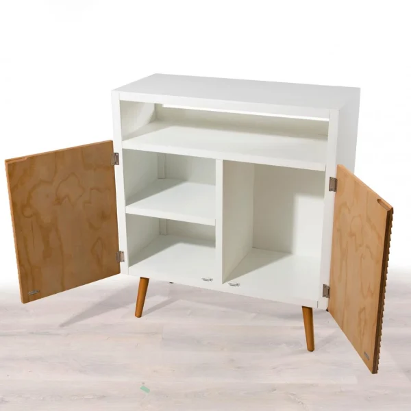 MACABANE Buffet 2 Portes Style Scandinave – Miel / Blanc 3