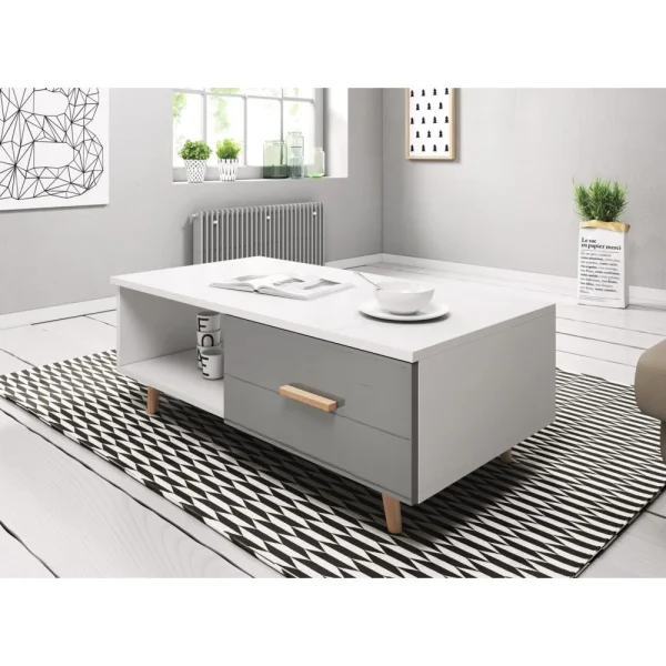 VIVALDI Sweden Table Basse Blanc Mat Avec Gris Brillant 1