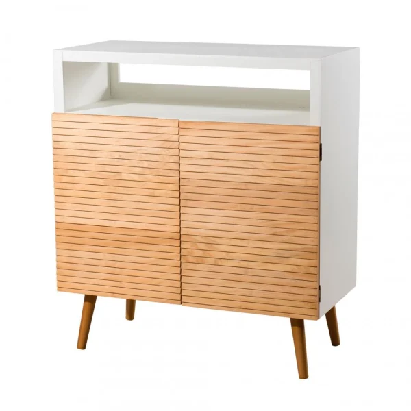 MACABANE Buffet 2 Portes Style Scandinave – Miel / Blanc 1