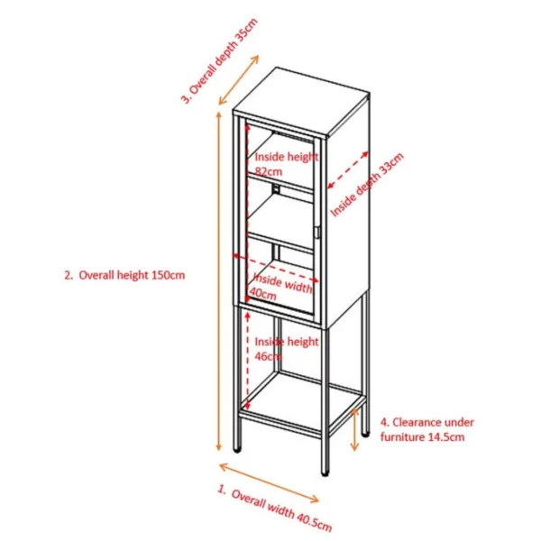 Venture Home Armoire Vitrée Avec étagère En Acier Misha Noir. 4