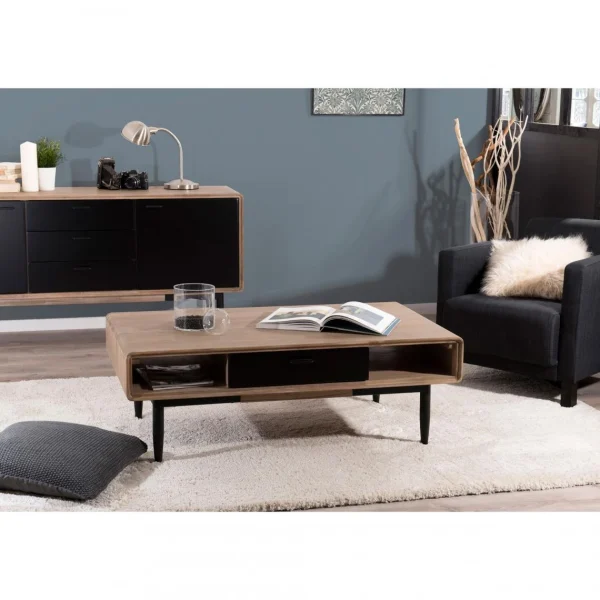 MACABANE Table Basse Rectangulaire 2 Tiroirs 2 Niches Esprit Atelier 1