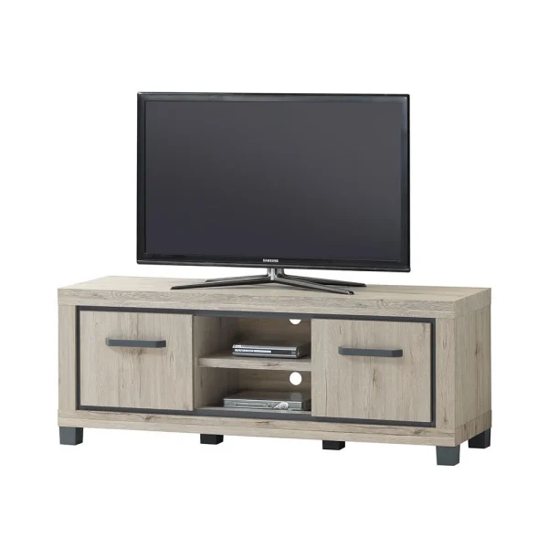 KASALINEA Meuble Télévision 110 Cm Couleur Chêne Naturel Et Gris ELORANE 1