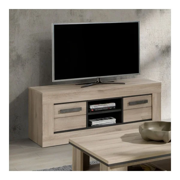 NOUVOMEUBLE Meuble TV 145 Cm Couleur Chêne Clair WINONA 1