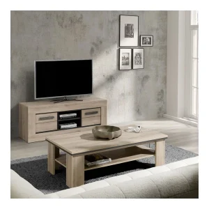 NOUVOMEUBLE Meuble TV 145 Cm Couleur Chêne Clair WINONA 12