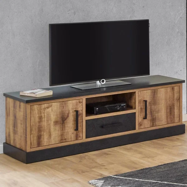 NOUVOMEUBLE Banc TV 140 Cm Couleur Bois Foncé OSWALD 1