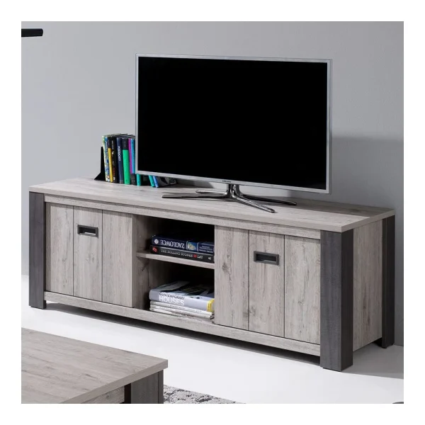 KASALINEA Meuble Télé 150 Cm Contemporain Couleur Bois Gris MELANY 1