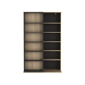 Vente-unique Bibliothèque Coulissante Avec 18 Niches – Naturel Et Anthracite – PRA… 9