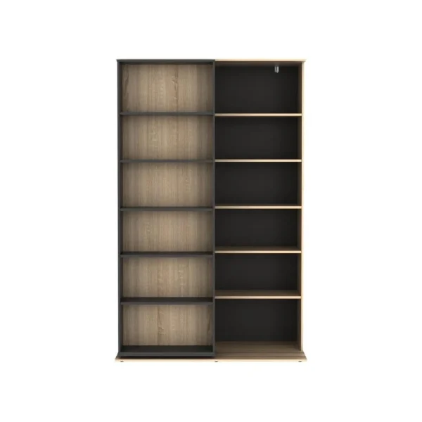 Vente-unique Bibliothèque Coulissante Avec 18 Niches – Naturel Et Anthracite – PRA… 3