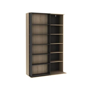 Vente-unique Bibliothèque Coulissante Avec 18 Niches – Naturel Et Anthracite – PRA… 11