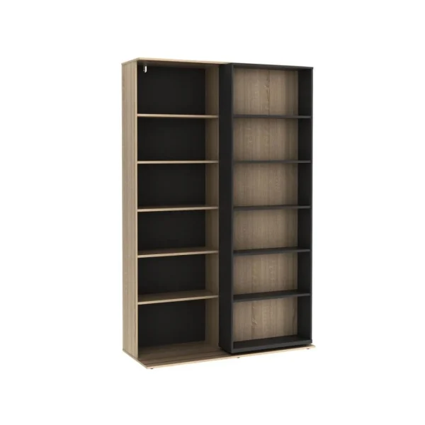 Vente-unique Bibliothèque Coulissante Avec 18 Niches – Naturel Et Anthracite – PRA… 6