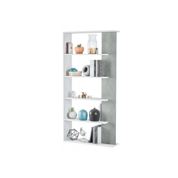 Usinestreet Bibliothèque DAPHNÉ 4 Tablettes L90cm X H180cm – Blanc / Béton 6