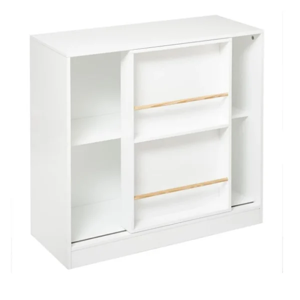 Pegane Bibliothèque Enfant Avec Porte Coulissante En Bois Coloris Blanc – Lo… 4