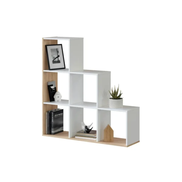 Usinestreet Bibliothèque Escalier JADE Avec 6 Cubes L108cm X H110cm – Blanc / Bo… 1