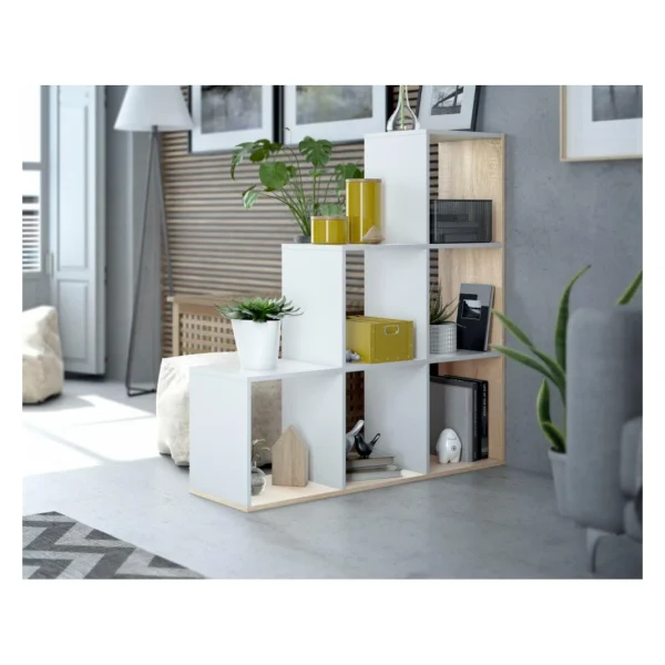 Usinestreet Bibliothèque Escalier JADE Avec 6 Cubes L108cm X H110cm – Blanc / Bo… 3