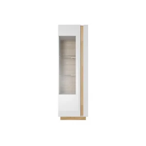 Vente-unique Vitrine MURARI – 1 Porte – Avec LEDs – Blanc Brillant Et Chêne 13