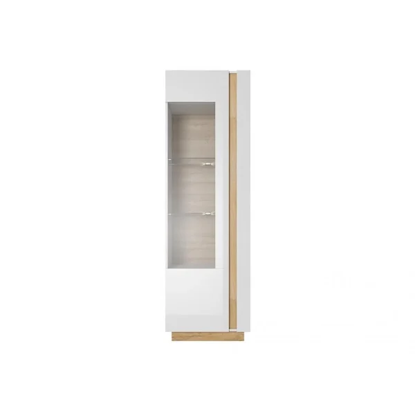 Vente-unique Vitrine MURARI – 1 Porte – Avec LEDs – Blanc Brillant Et Chêne 5