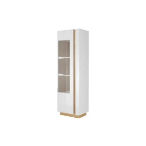 Vente-unique Vitrine MURARI – 1 Porte – Avec LEDs – Blanc Brillant Et Chêne 15