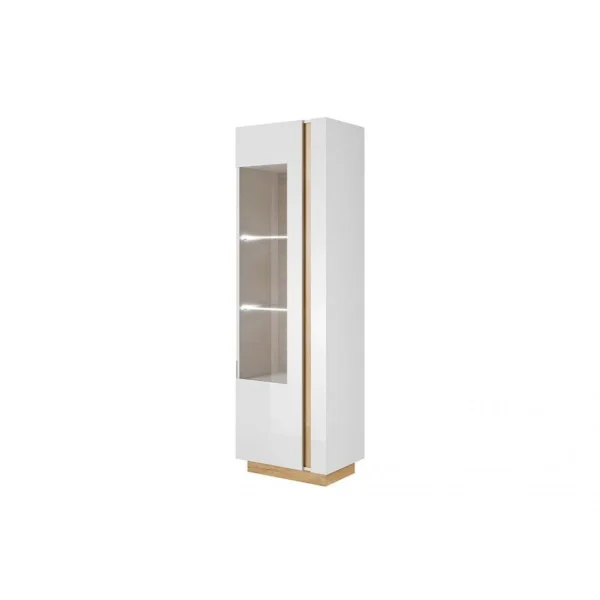 Vente-unique Vitrine MURARI – 1 Porte – Avec LEDs – Blanc Brillant Et Chêne 6