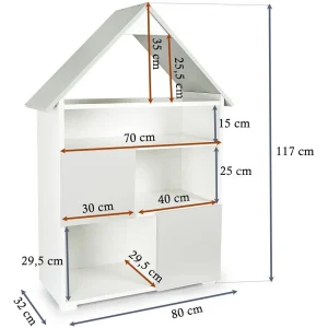 Leomark Bibliothèque PETIT CHALET Blanc Et Gris à 6 Compartiments Motif Papi… 15