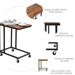 Costway Bout De Canapé Style Industrielle Avec 4 Roues Table D’Appoint Mobile… 13