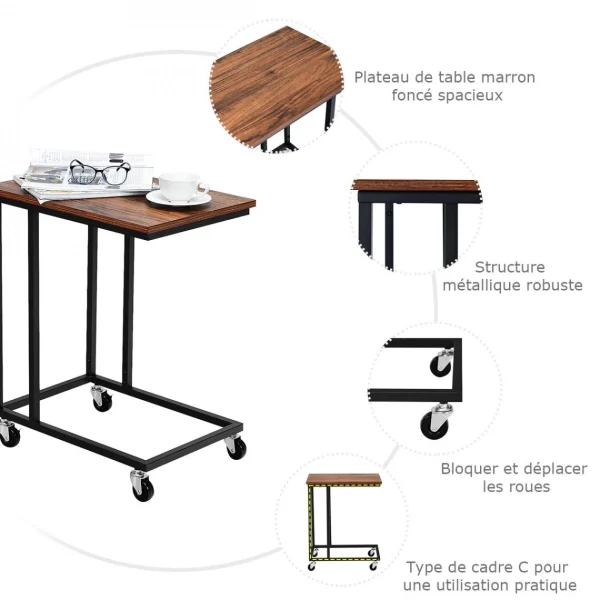 Costway Bout De Canapé Style Industrielle Avec 4 Roues Table D’Appoint Mobile… 5