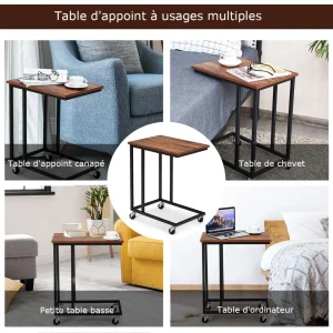 Costway Bout De Canapé Style Industrielle Avec 4 Roues Table D’Appoint Mobile… 15