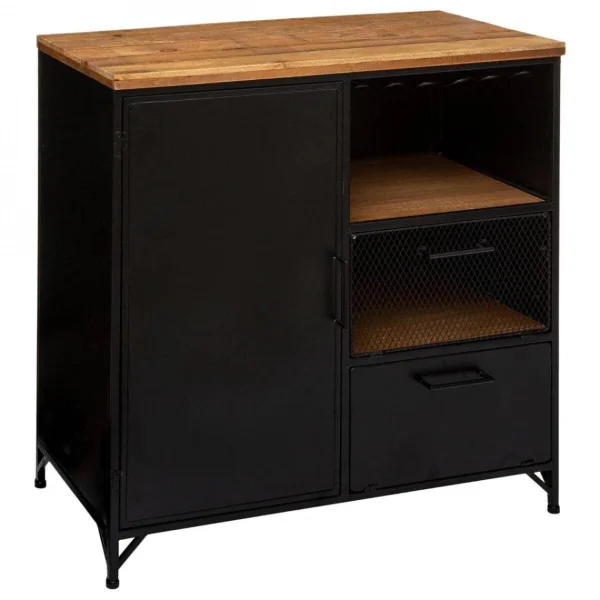 Pegane Buffet 1 Porte En Métal Et Bois Coloris Noir – Longueur 80 X Profonde… 1