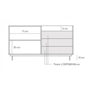 Tousmesmeubles Buffet 2 Portes 3 Tiroirs Chêne Clair/Bleu – TEULAT VALLEY 12