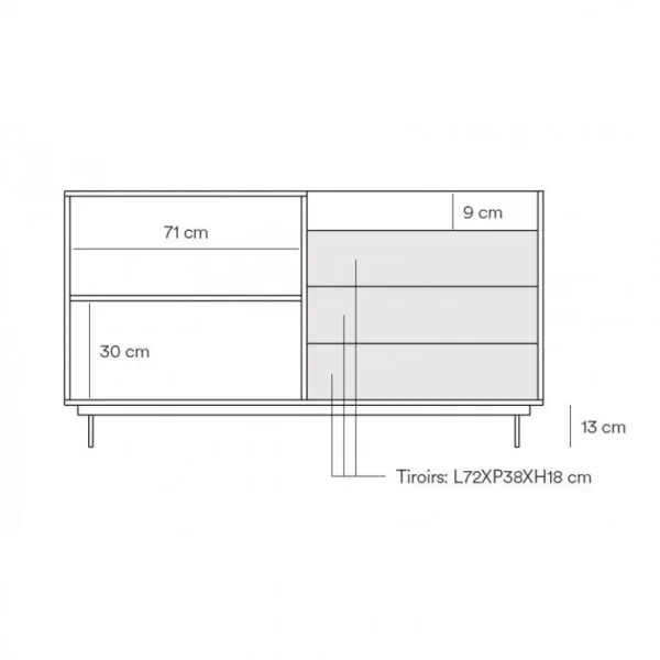 Tousmesmeubles Buffet 2 Portes 3 Tiroirs Chêne Clair/Bleu – TEULAT VALLEY 5