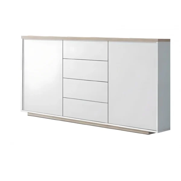 Pegane Buffet 2 Portes + 4 Tiroirs Coloris Blanc / Chêne Cambrian – Longueur… 1