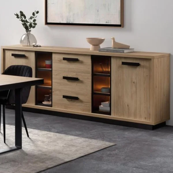 NOUVOMEUBLE Buffet 240 Cm Contemporain Couleur Bois Clair Et Noir PERSIA 1